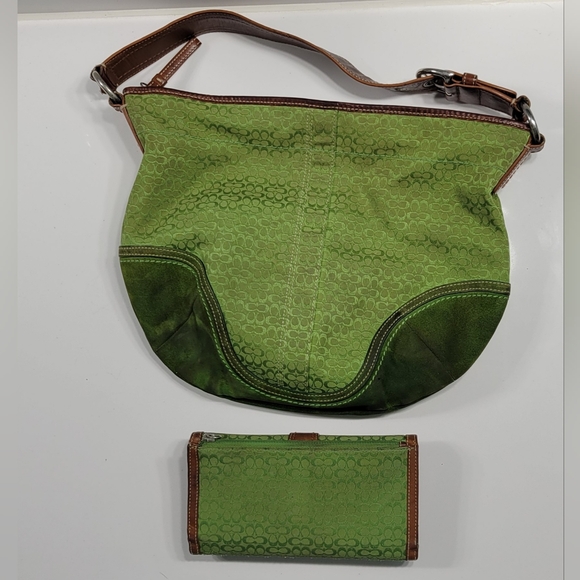 Green canvas & suede Signature Coach Bag & Wallet - Picture 2 of 12